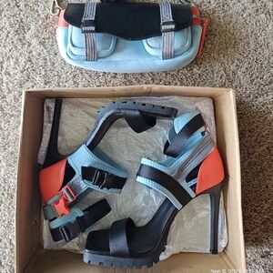 Steve Madden Black and Blue Heels with Orange Accents